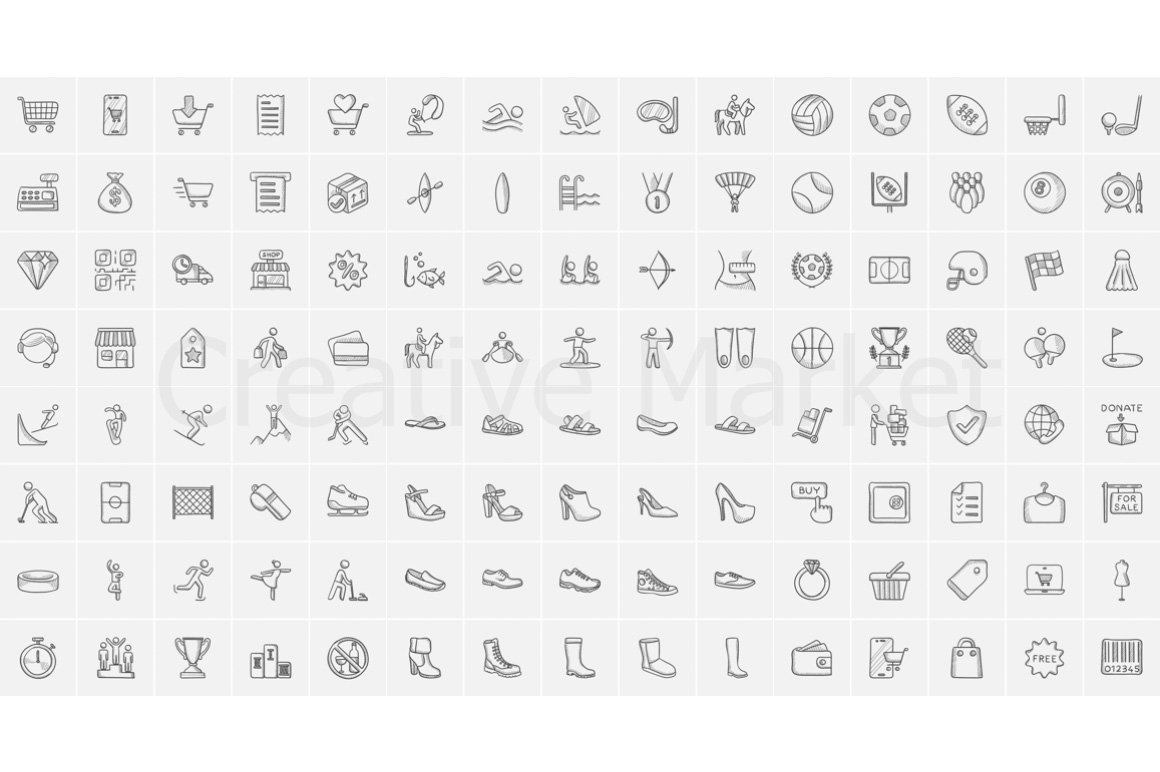 Sketch mega set of different icons on a gray background.