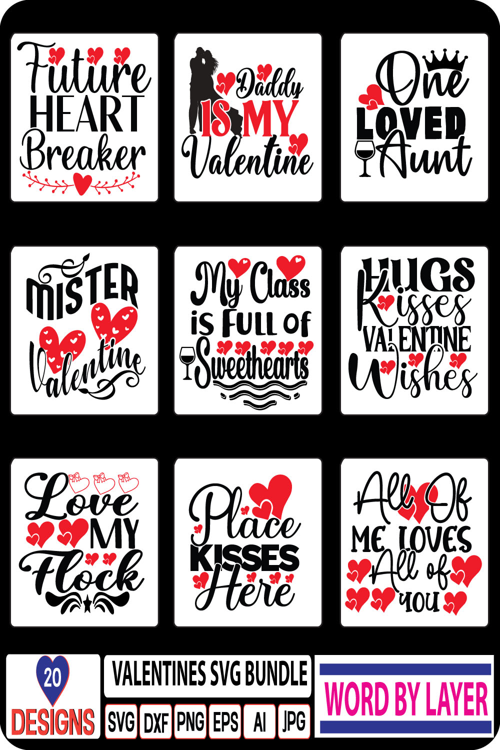 A pack of enchanting images for prints on the theme of Valentines Day.