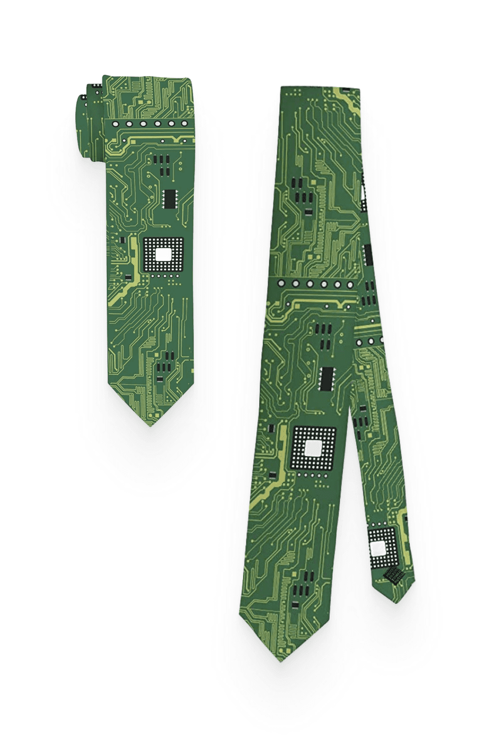 Tie with a computer print.