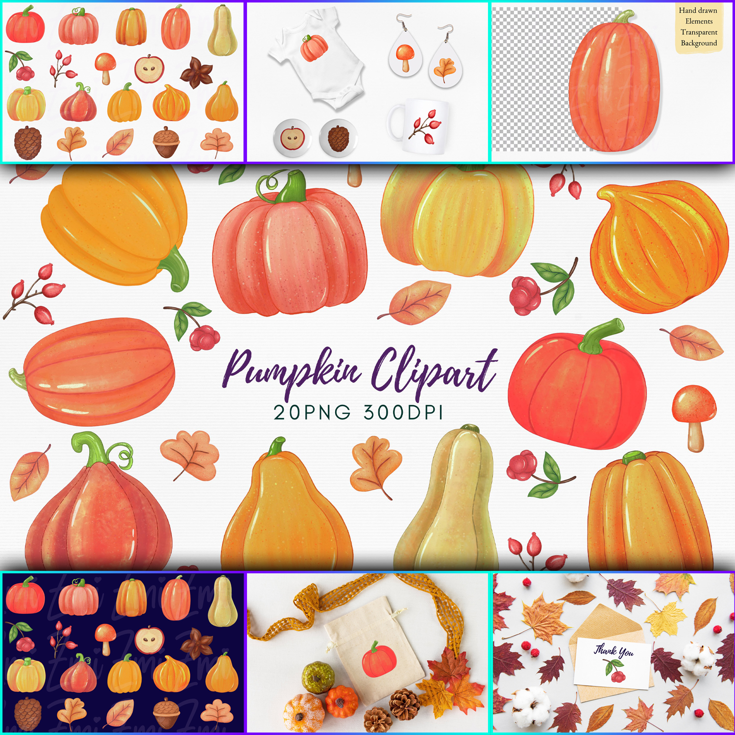 Pumpkin PNG Bundle | Fall Harvest Clipart.