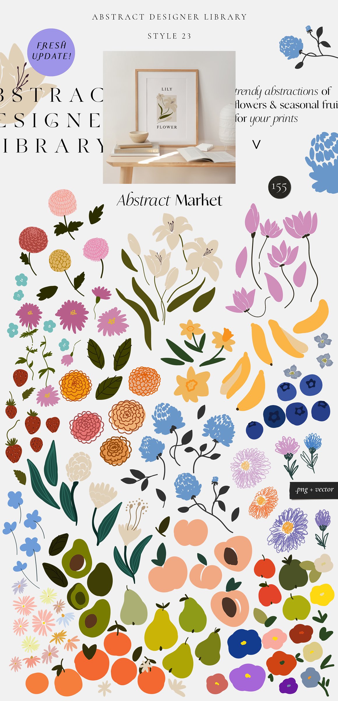 A set of different abstract market on a gray background.