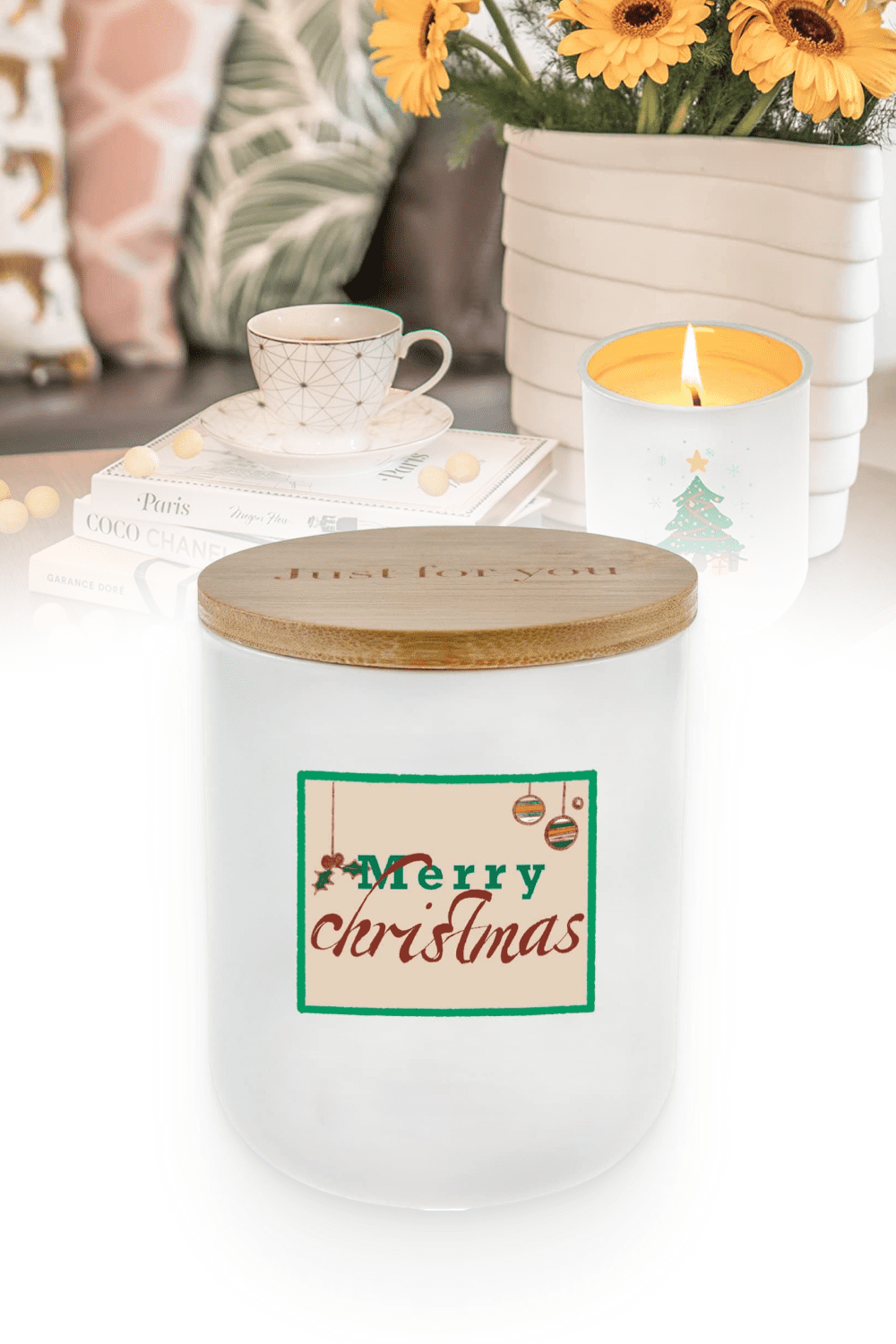 Lihome Christmas Candles in Handmade Ceramic Jar 11.5oz Natural Soy Wax.