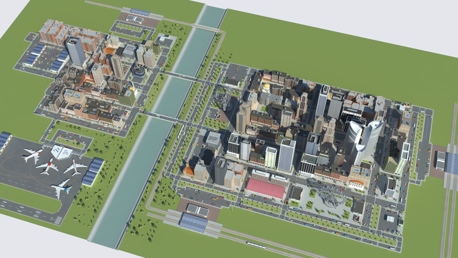 Rendering of a wonderful low-poly 3d model of the city