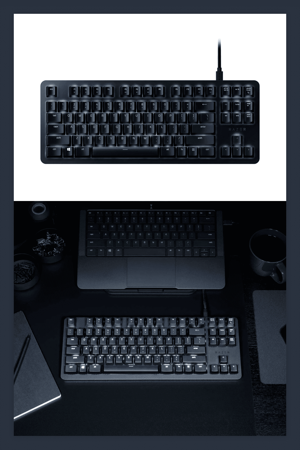 Collage of the Razer BlackWidow Lite TKL Tenkeyless Mechanical Keyboard.