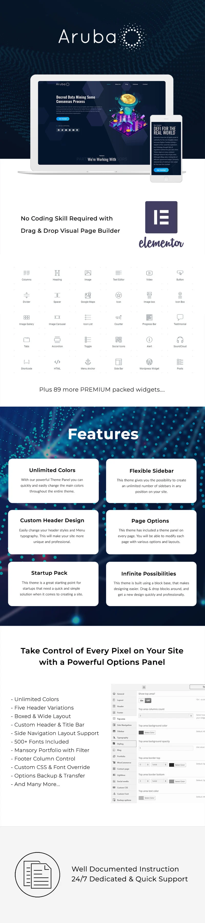 A set of different pages of aruba crypto and ico elementor wordpress theme.