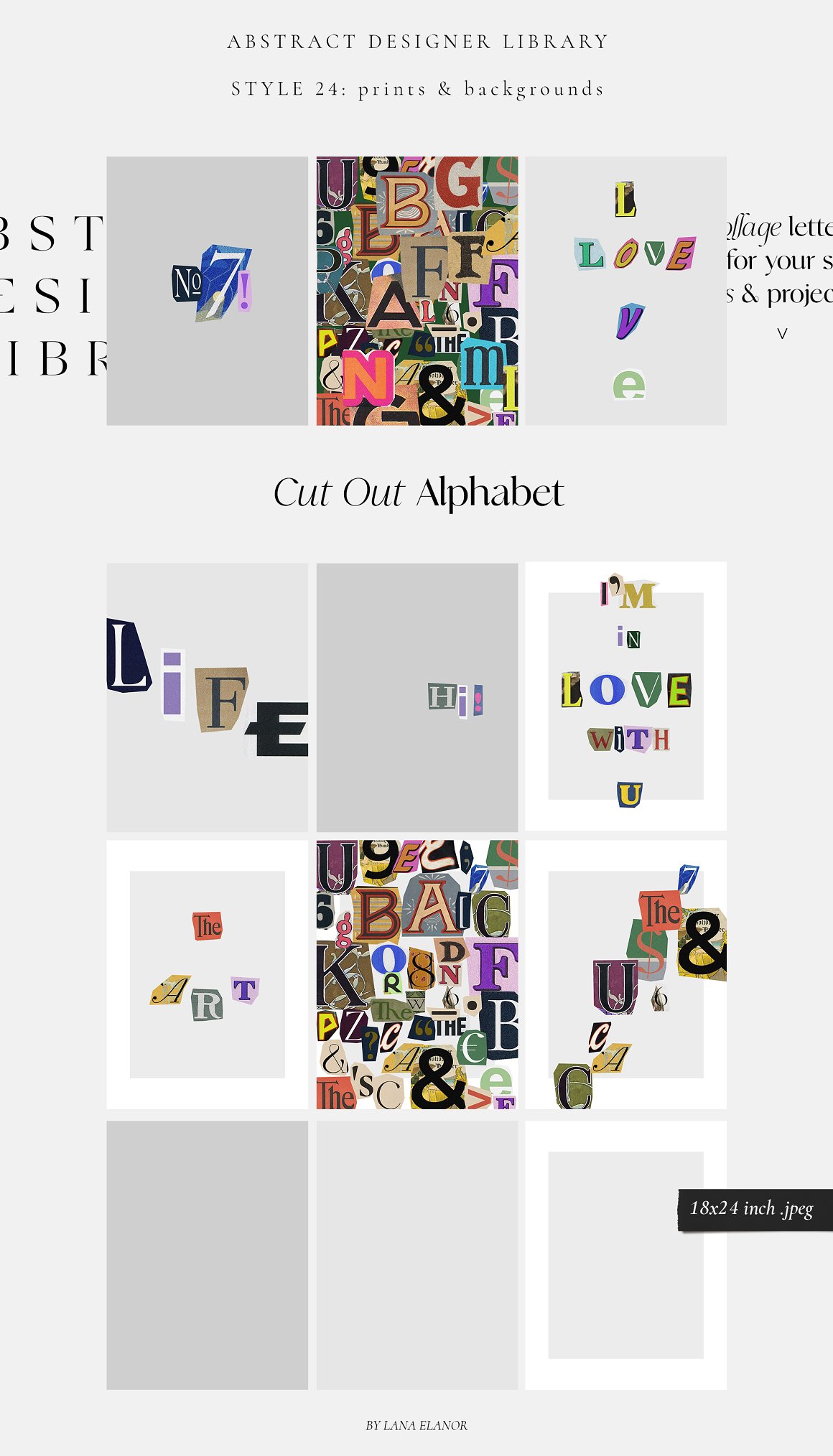 Cut out alphabet library on a gray background.