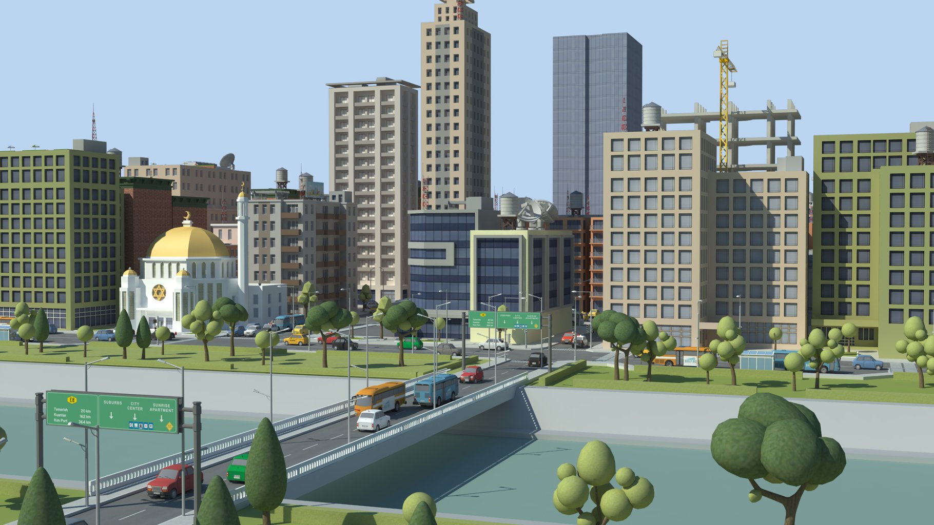 Rendering of an adorable lowpoly city 3d model