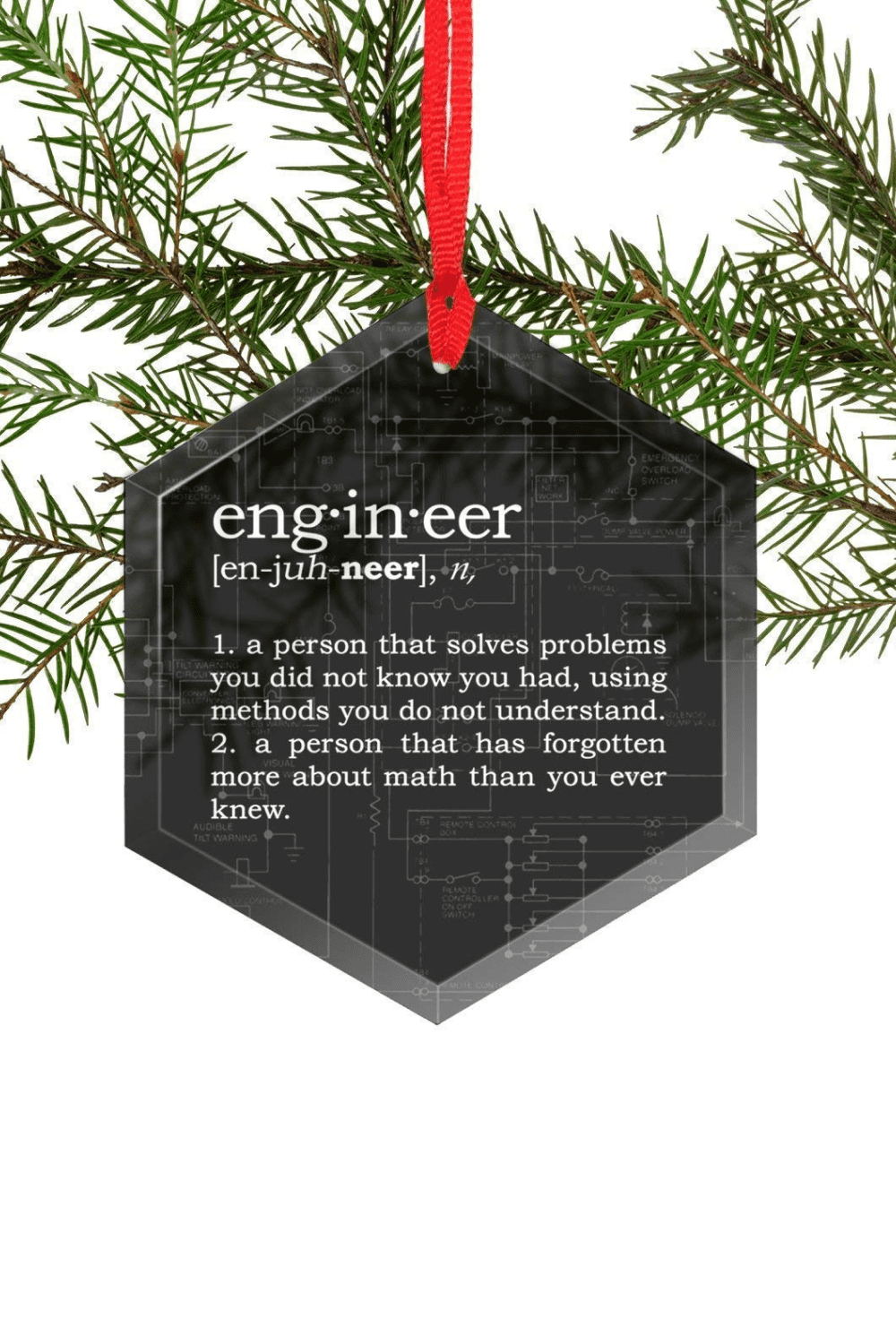 Engineer Definition Funny Glass Christmas Ornament.