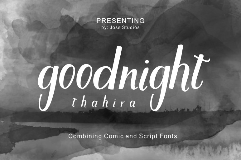 White lettering "Goodnight Thahira" on a gray watercolor background.