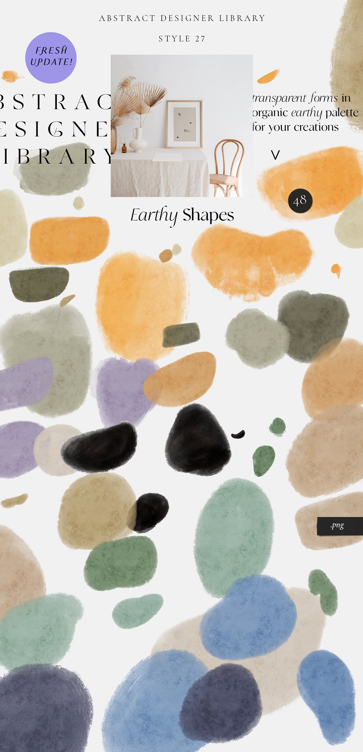 Collection of different earthy shapes on a gray background.