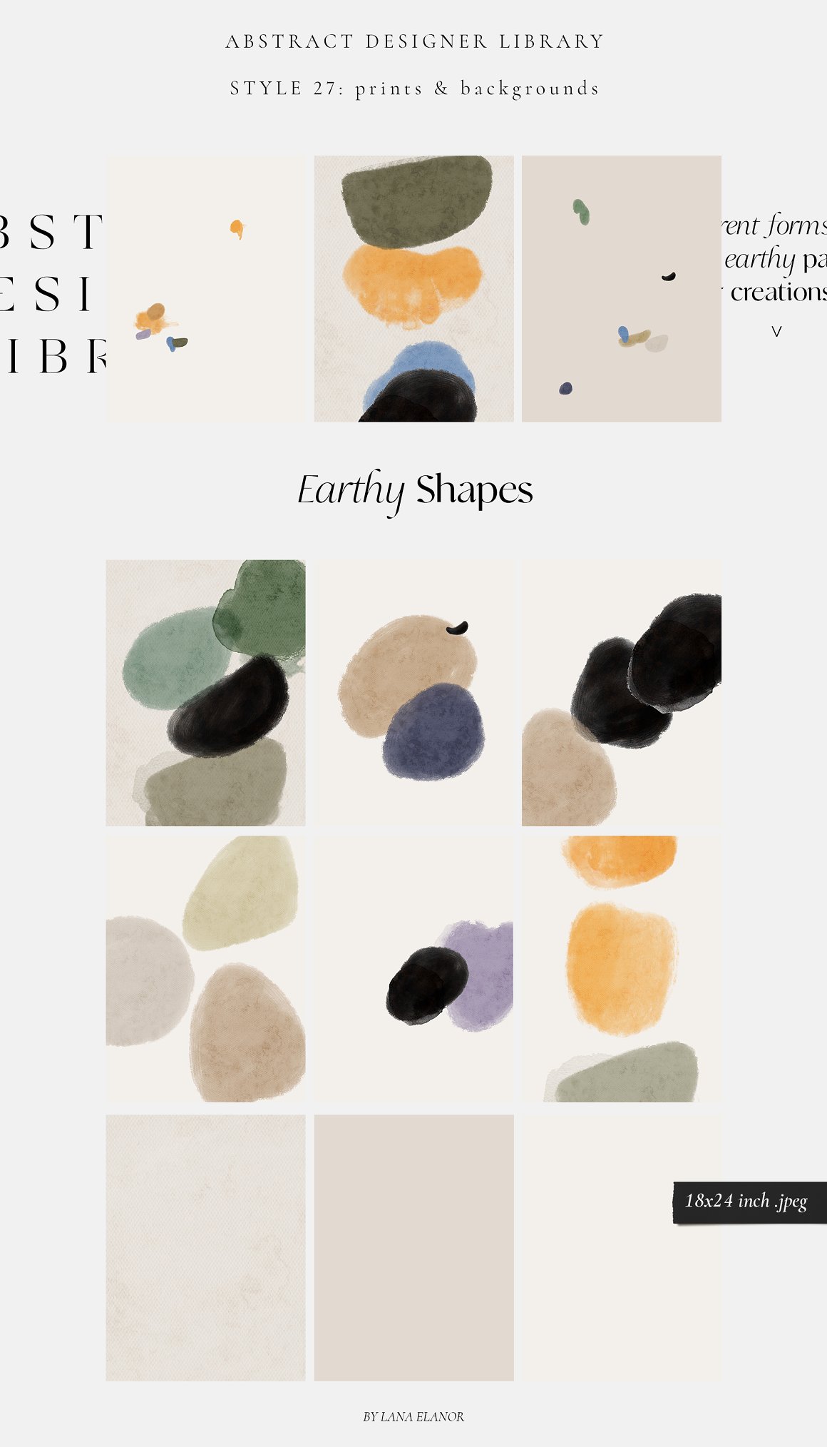 Earthy shapes library on a gray background.