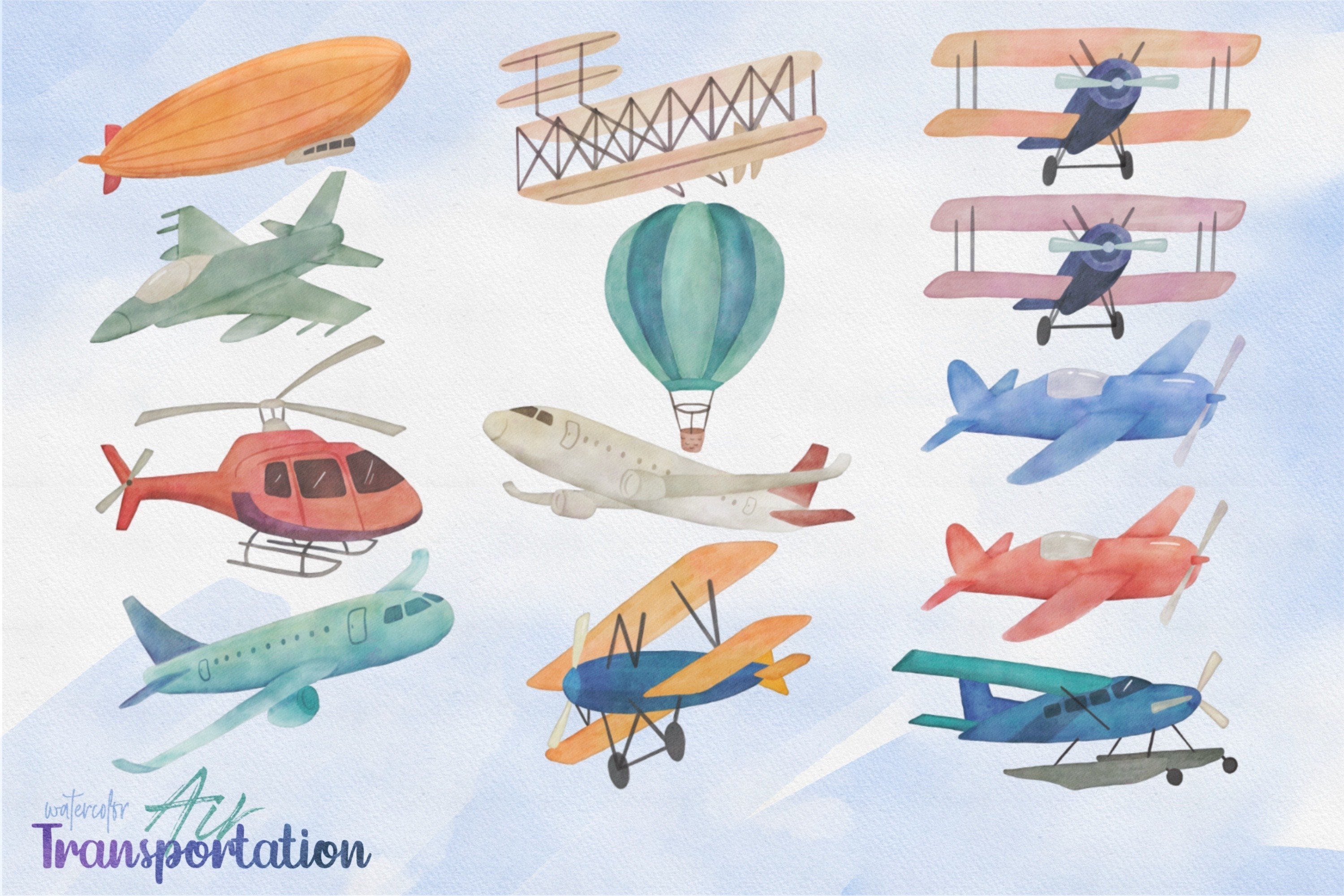 Watercolor airplanes collection.