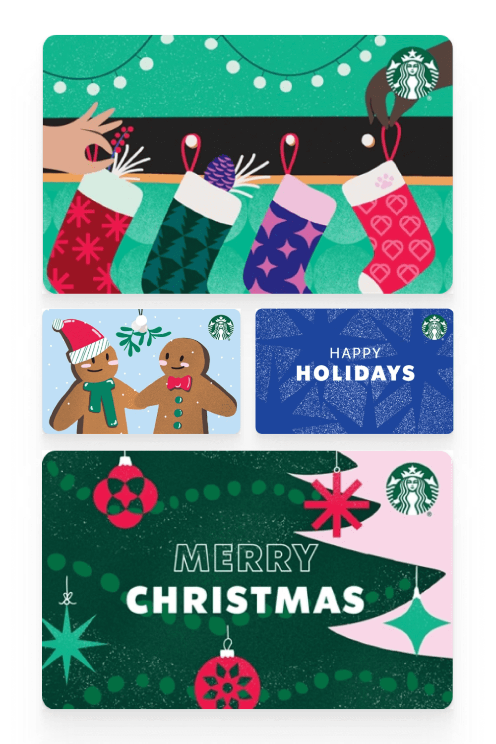 Collage with Sturbucks gift cards.