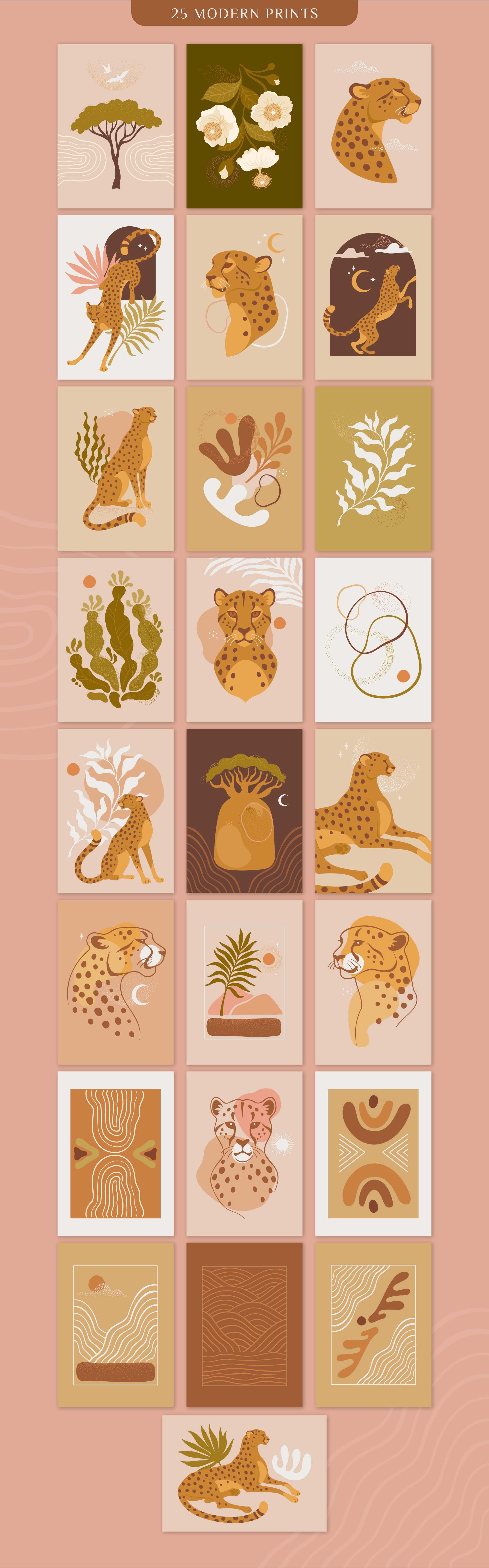 Big pastel collection with different cheetah illustrations.
