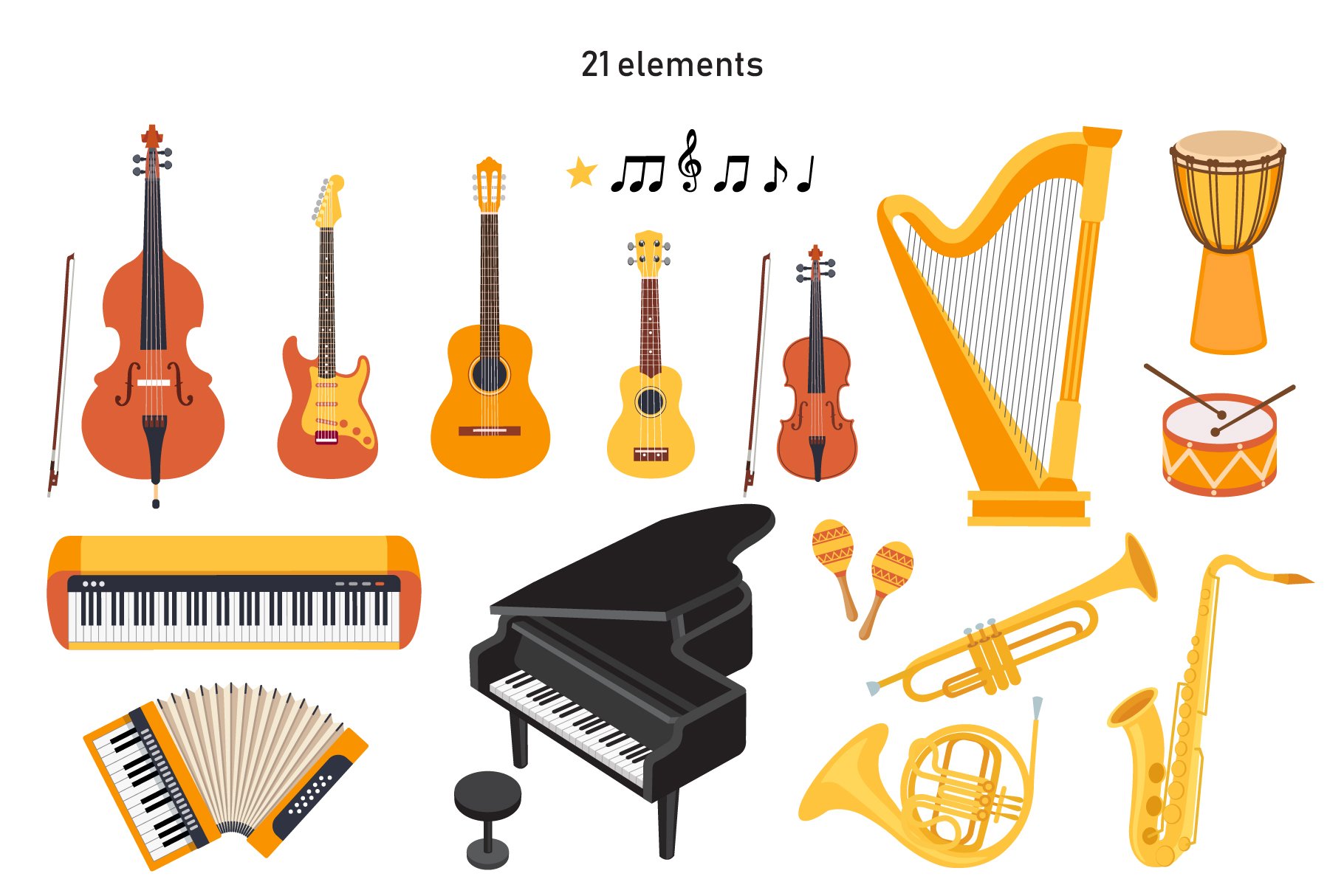 Diverse of musical instruments for the different styles.