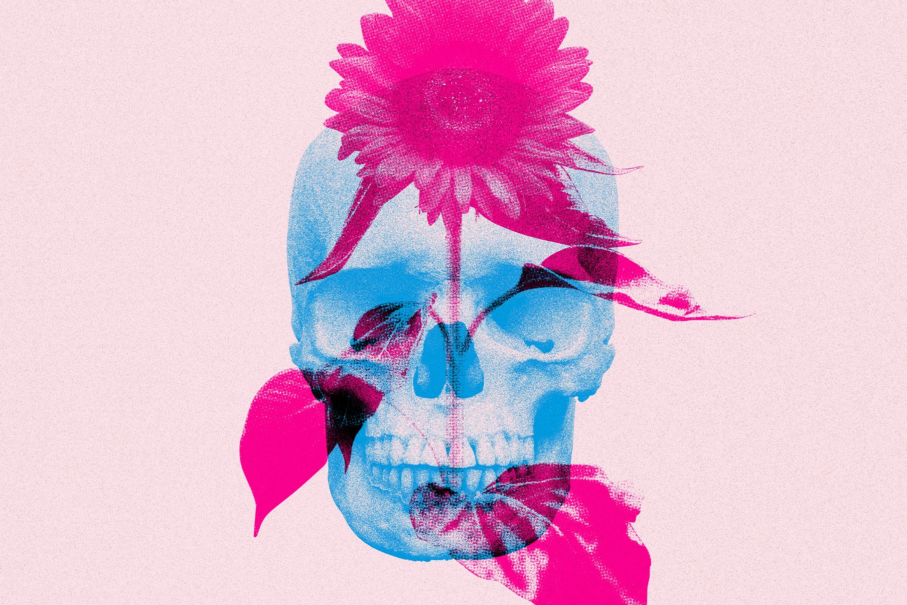 Blue skull with a bright flower.