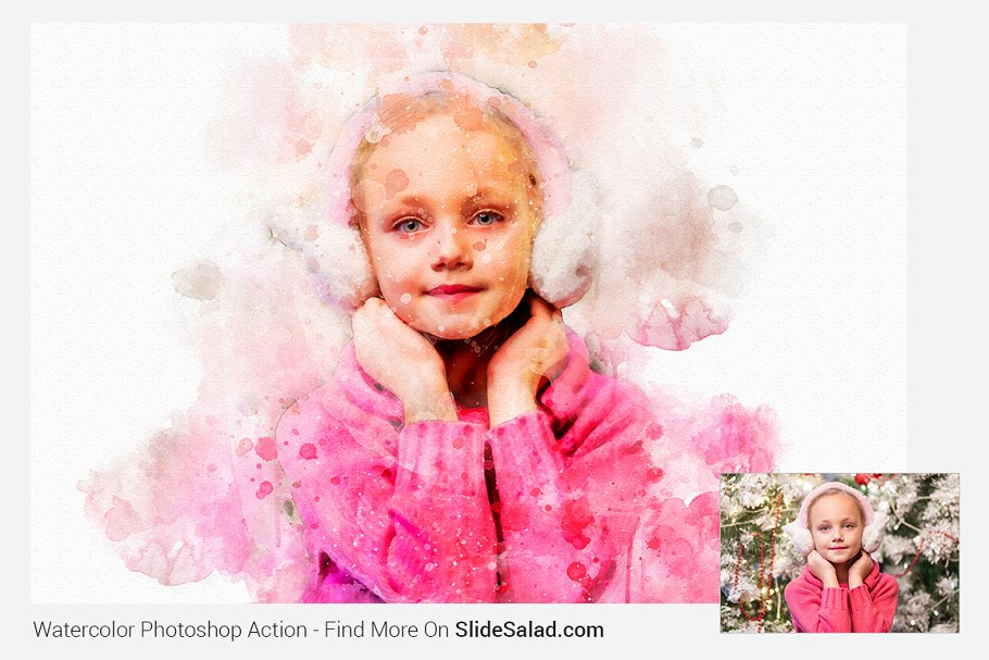 Watercolor Photoshop Action - girl painted image.