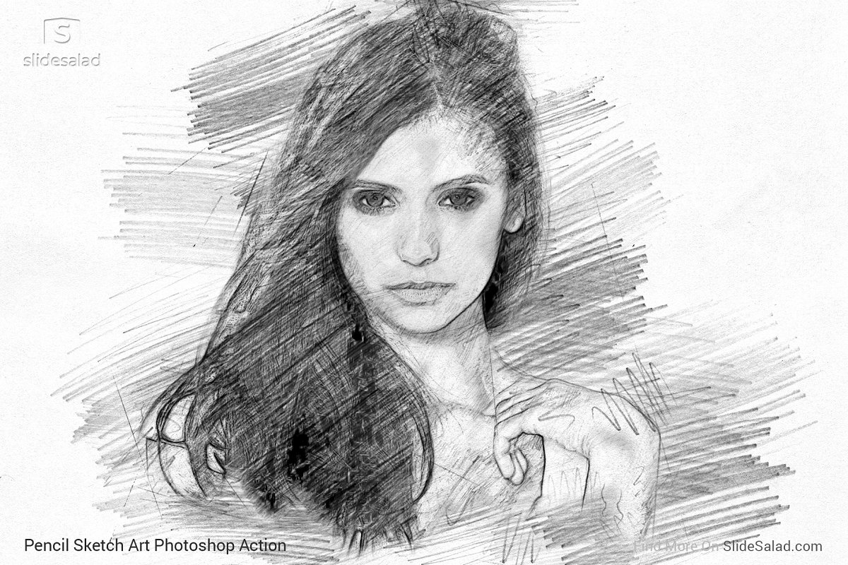 Pencil Sketch Art Photoshop Action - girl portrait example.