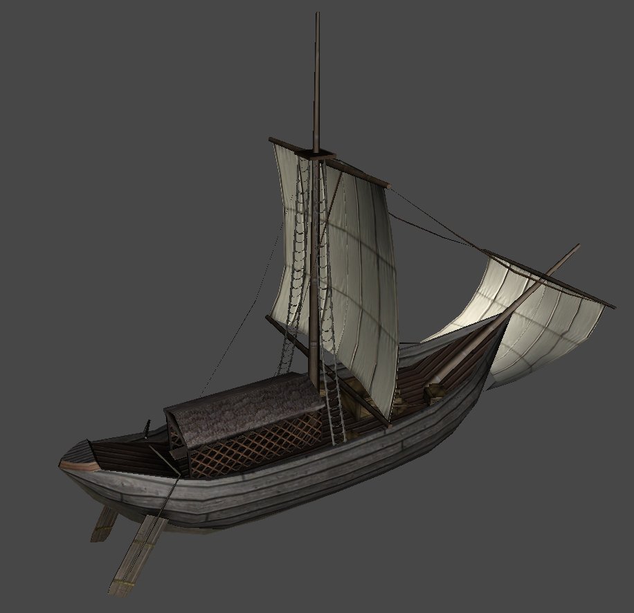 Front mockup of roman ship on a dark gray background.