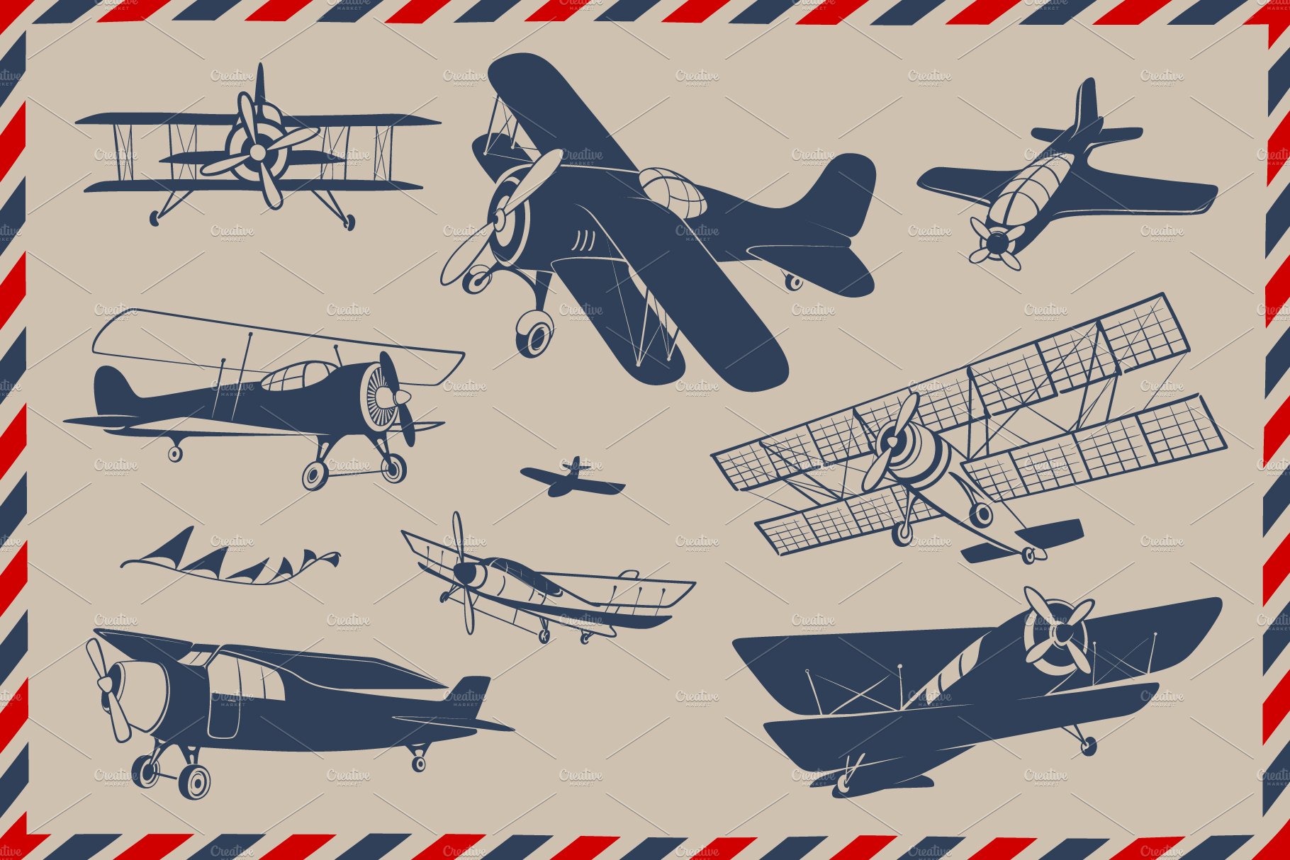 Cool vintage aircrafts illustrations.
