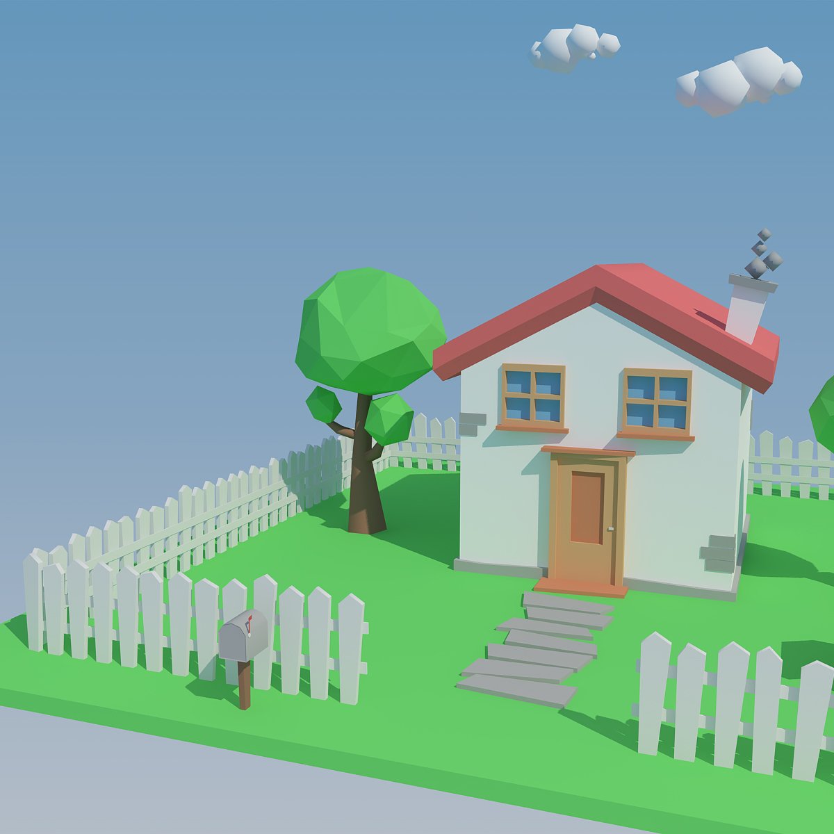 Low Poly House 3D model preview.