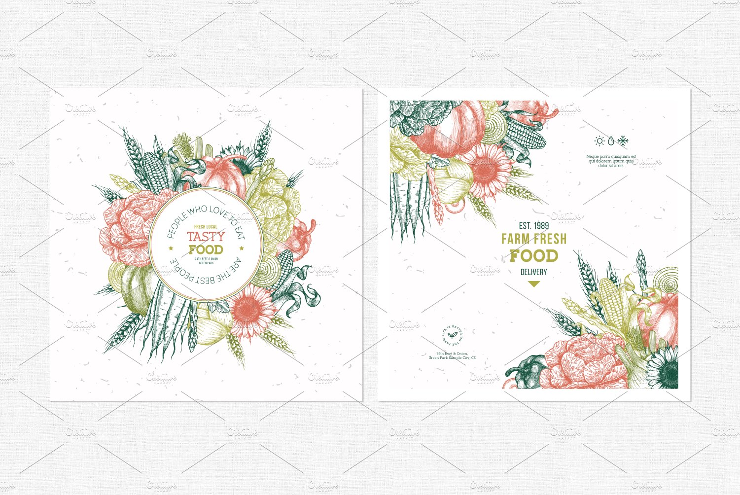 White postcards with a flower wreath.