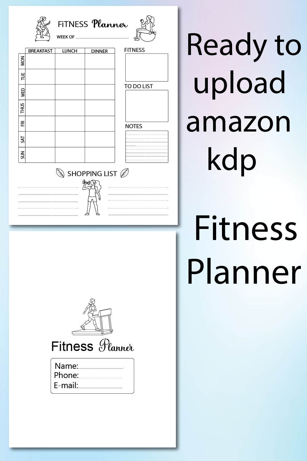 Fitness Planner KDP Interior pinterest image.