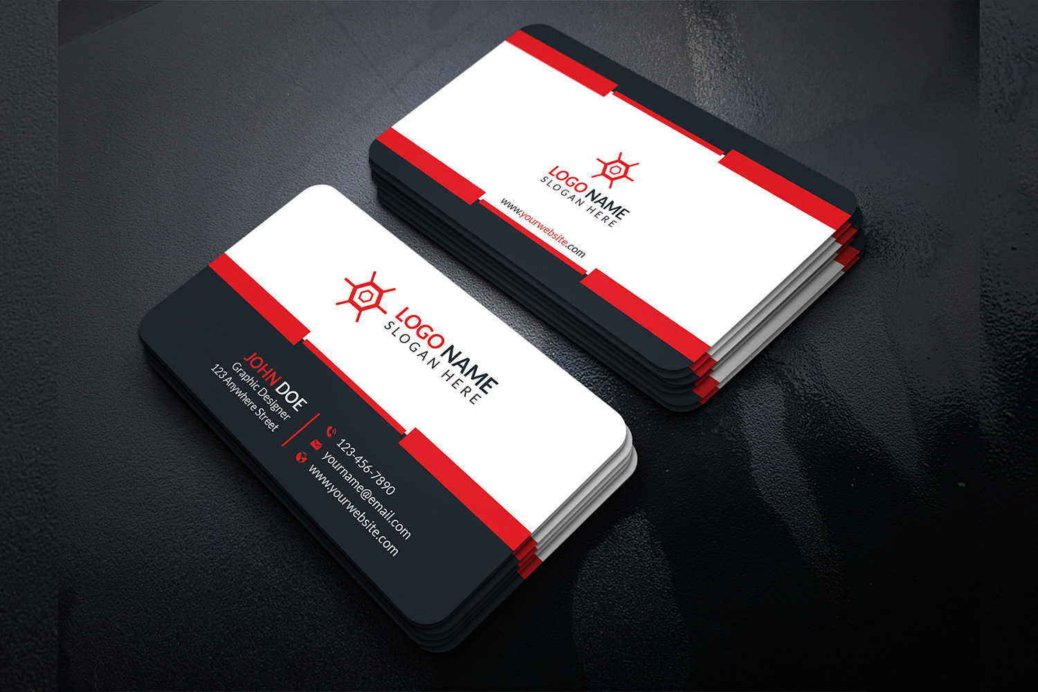 Business Card Minimal Design Template Red preview image.