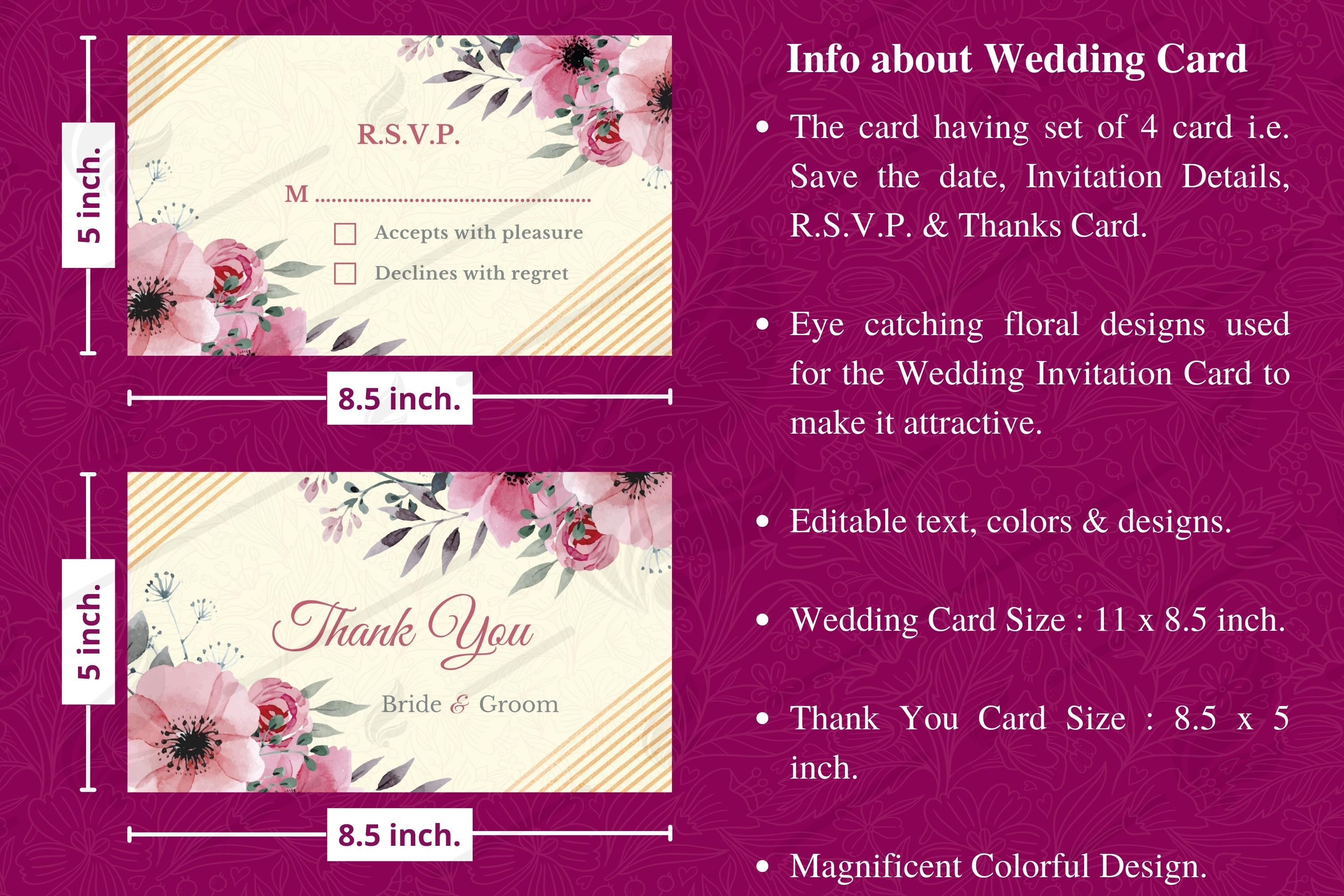 Abstract Floral Wedding Card Template Canva preview image.