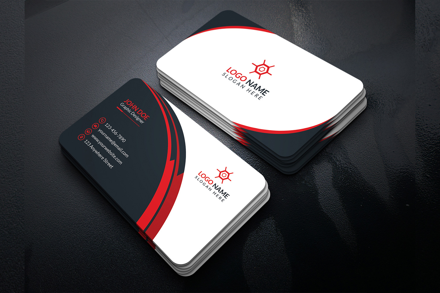 Creative Business Card Red Design Template preview image.