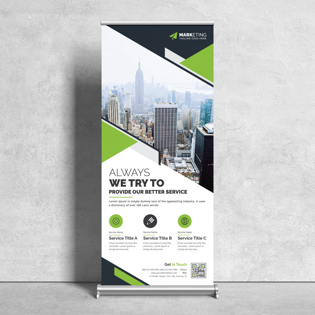 Image of corporate roll up banner in elegant green design