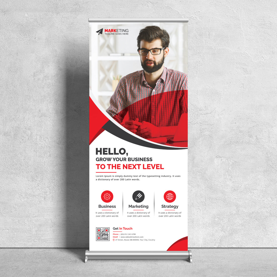 Image of corporate roll up banner in wonderful red design