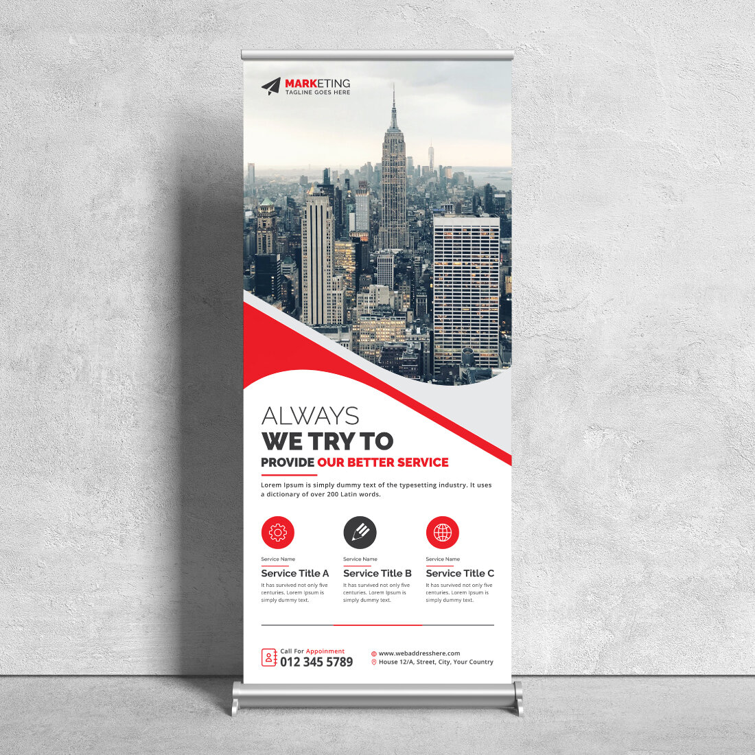 Image of corporate roll up banner in wonderful red design