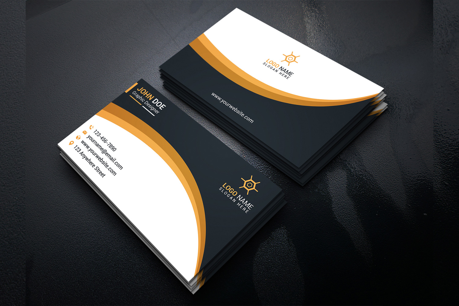 Creative Yellow Business Card Template Design preview image.