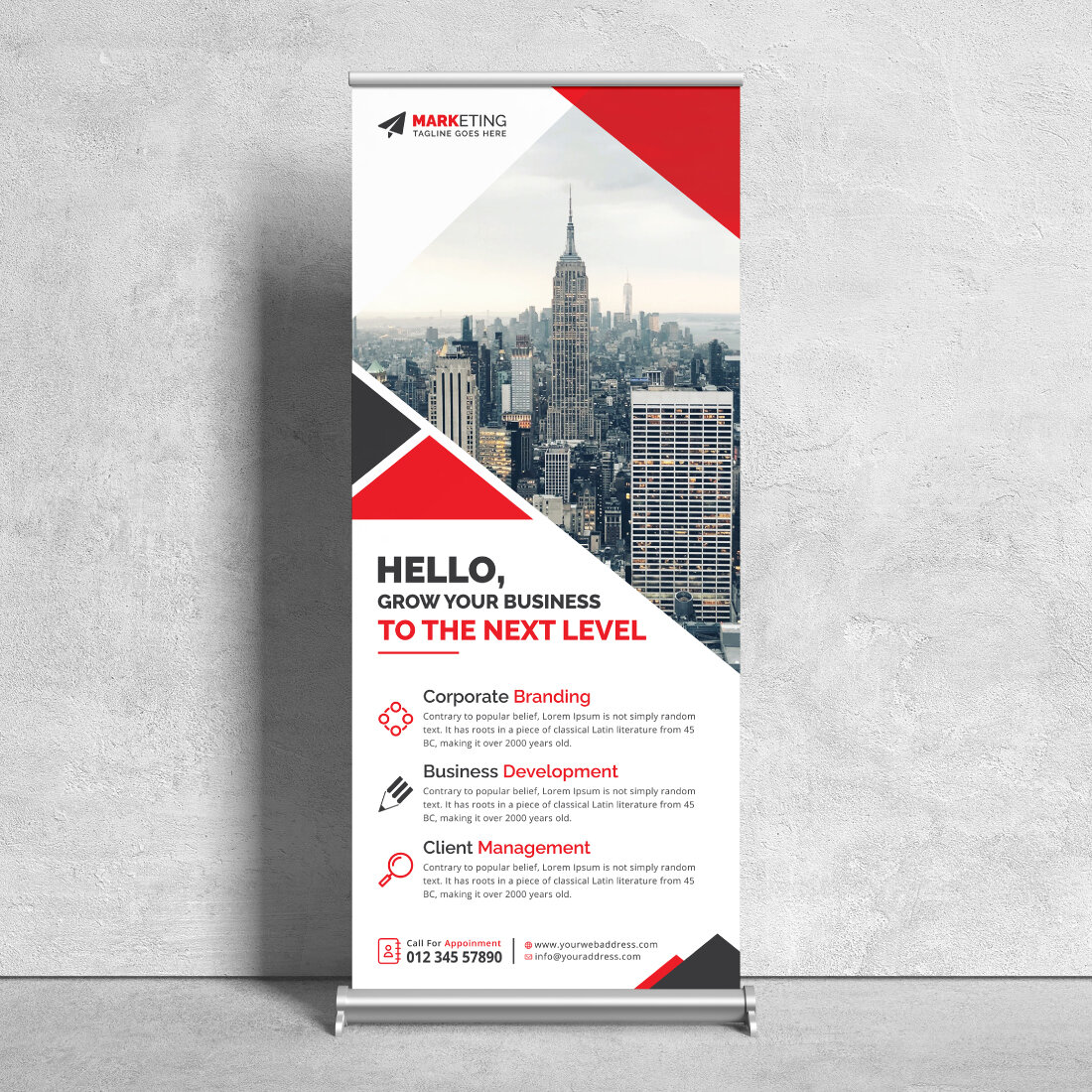 Image of corporate roll up banner in wonderful red design