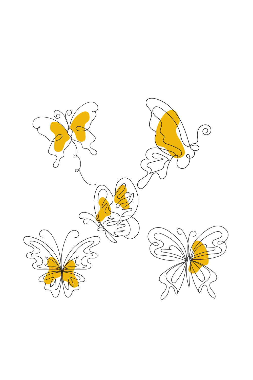 Drawing of three yellow butterflies on a white background by Sarah Morris.