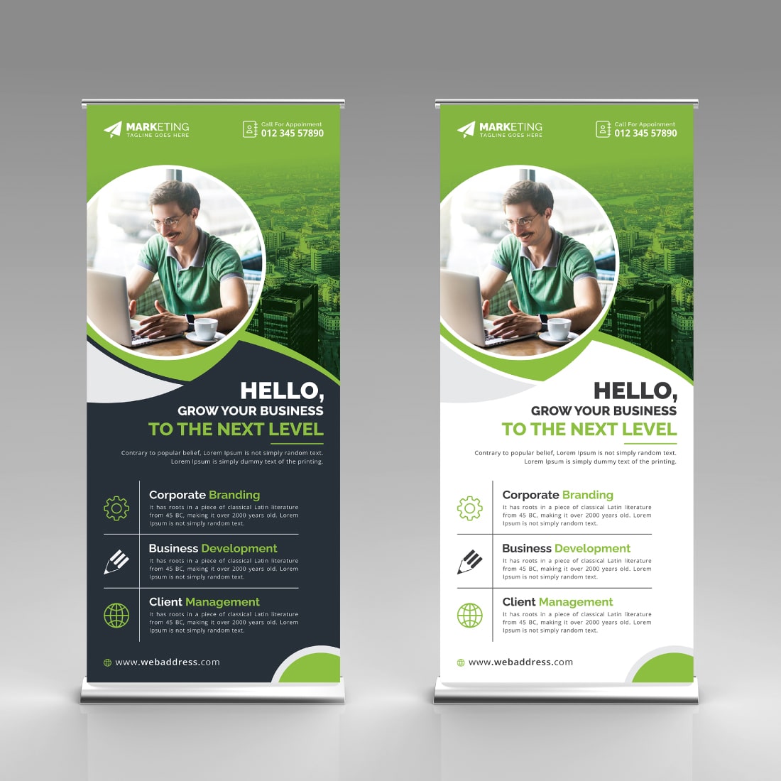 Image of a corporate roll up banner in a beautiful green design