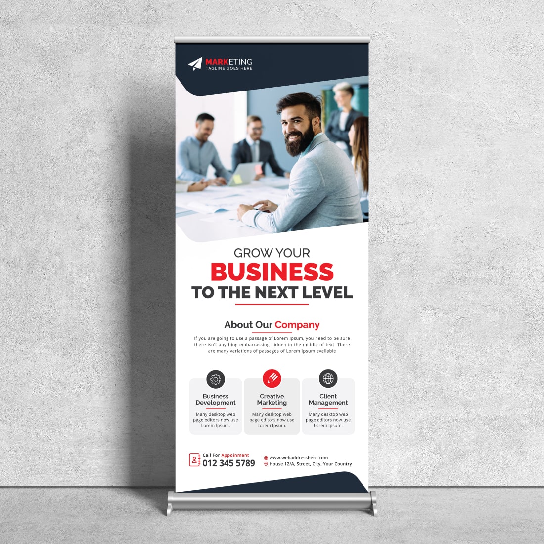 Image of corporate roll up banner in wonderful red design