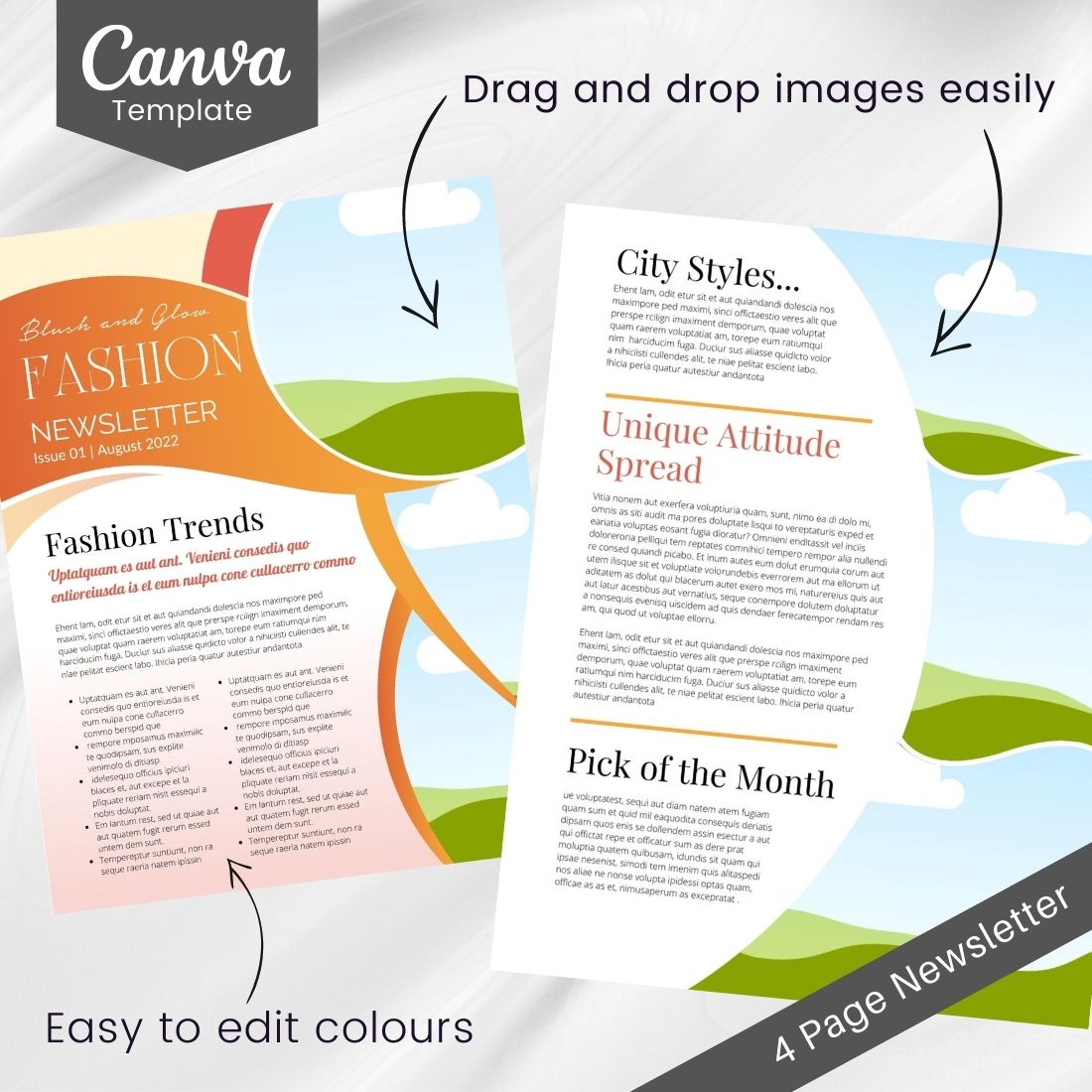 Drag and drop easily with Canva Newsletter Template For Models and Fashion.