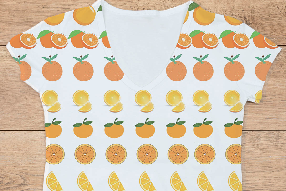 Image of T-shirt with colorful fruit pattern