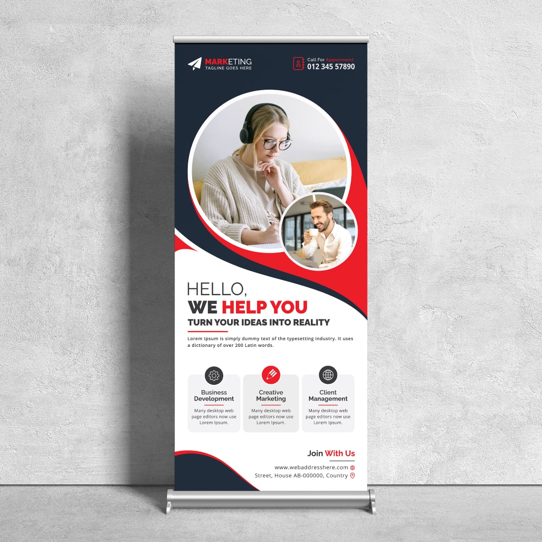 Image of corporate roll up banner in wonderful red design