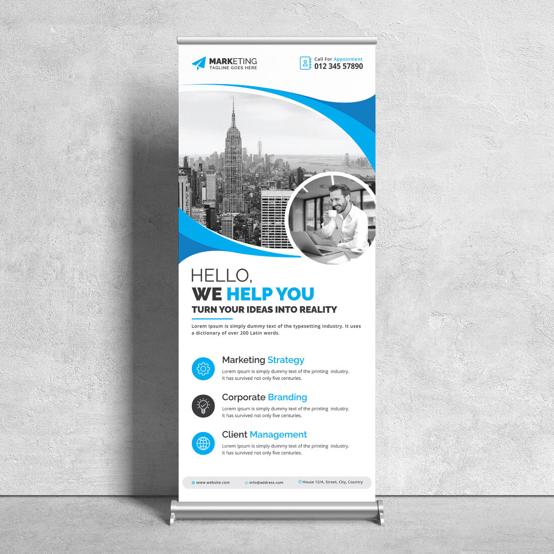 Image of corporate roll up banner in enchanting blue design