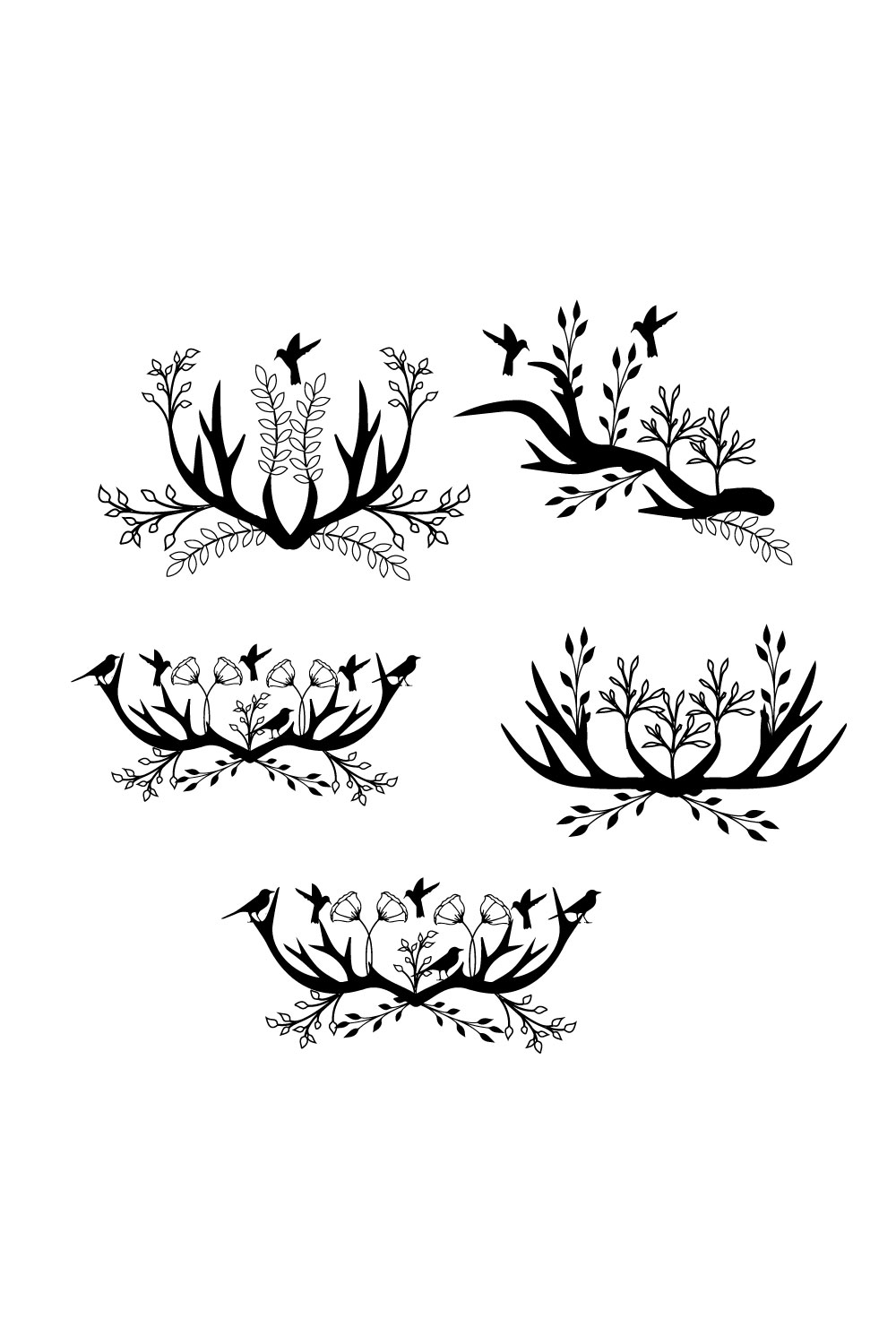 Set of four black and white floral designs.
