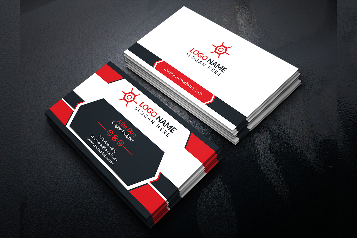 Corporate Business Card Design Red Accent Template preview image.
