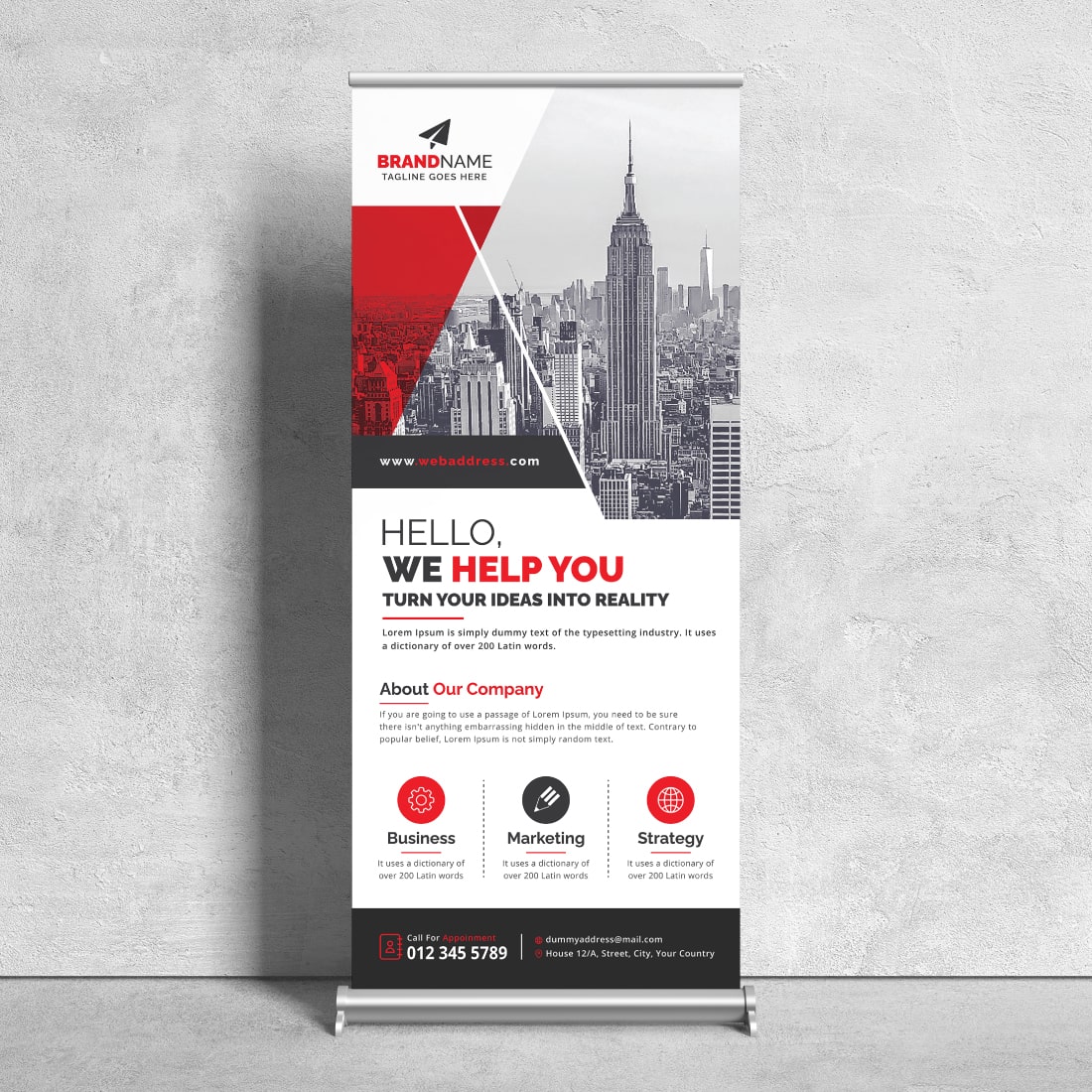 Image of corporate roll up banner in wonderful red design