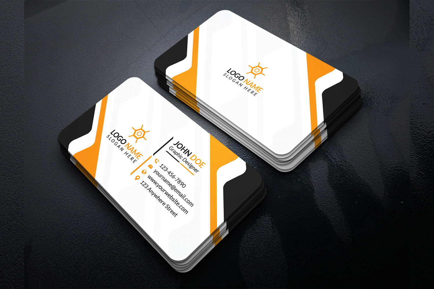 Minimal Business Card Yellow Design Template preview image.