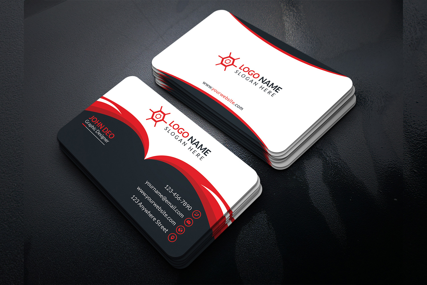 Creative Business Card Red Design Template preview image.