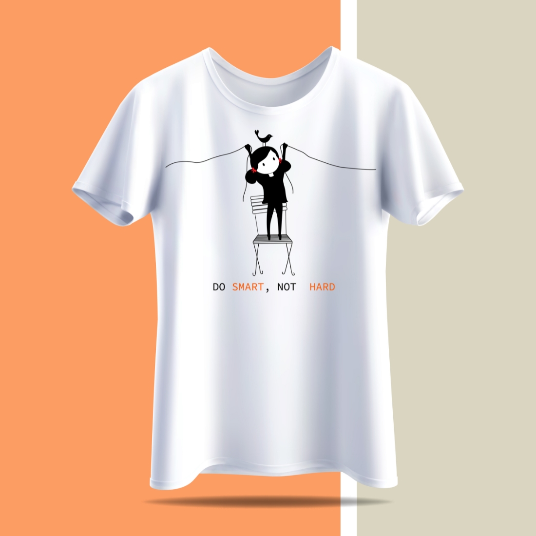 Bicolor background with classic white t-shirt with black girl graphic.