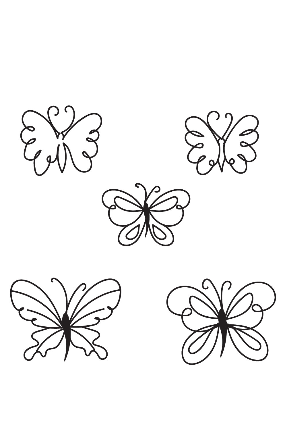 Set of four butterflies with hearts on them.