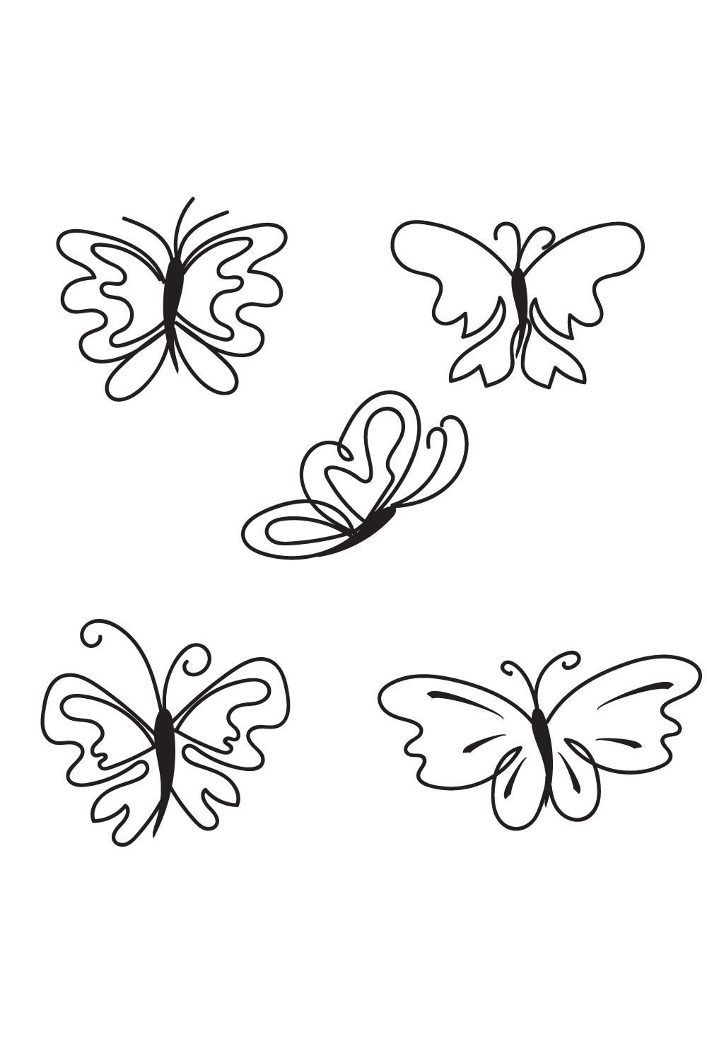 Set of four different butterflies on a white background.